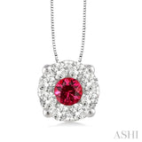 3.8 MM Round Cut Ruby and 1/3 Ctw Lovebright Precious Pendant in 14K White Gold with Chain