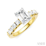 7/8 Ctw Emerald Shape Princess and Round Cut Diamond Semi-Mount Engagement Ring in 14K Yellow and White Gold