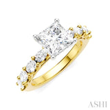 7/8 Ctw Princess Shape Oval and Round Cut Diamond Semi-Mount Engagement Ring in 14K Yellow and White Gold