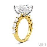 1 1/3 Ctw Princess Shape Oval and Round Cut Diamond Semi-Mount Engagement Ring in 14K Yellow and White Gold