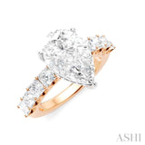 1 1/3 Ctw Pear Shape Princess and Round Cut Diamond Semi-Mount Engagement Ring in 14K Rose and White Gold