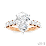 1 1/3 Ctw Pear Shape Princess and Round Cut Diamond Semi-Mount Engagement Ring in 14K Rose and White Gold