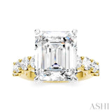 1 1/3 Ctw Emerald Shape Round Cut Diamond Semi-Mount Engagement Ring in 14K Yellow and White Gold