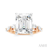 1 Ctw Emerald Shape Marquise and Round Cut Diamond Semi-Mount Engagement Ring in 14K Rose and White Gold