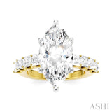1 1/3 Ctw Marquise Shape Princess and Round Cut Diamond Semi-Mount Engagement Ring in 14K Yellow and White Gold