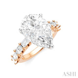 1 1/3 Ctw Pear Shape Emerald and Round Cut Diamond Semi-Mount Engagement Ring in 14K Rose and White Gold