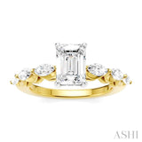 3/4 Ctw Emerald Shape Marquise and Round Cut Diamond Semi-Mount Engagement Ring in 14K Yellow and White Gold