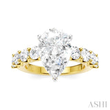 1 1/3 Ctw Pear Shape Round Cut Diamond Semi-Mount Engagement Ring in 14K Yellow and White Gold