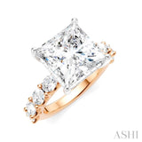 1 1/3 Ctw Princess Shape Oval and Round Cut Diamond Semi-Mount Engagement Ring in 14K Rose and White Gold