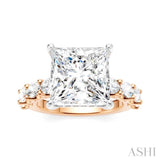 1 1/3 Ctw Princess Shape Oval and Round Cut Diamond Semi-Mount Engagement Ring in 14K Rose and White Gold