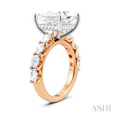 1 1/3 Ctw Princess Shape Oval and Round Cut Diamond Semi-Mount Engagement Ring in 14K Rose and White Gold