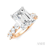 1 1/3 Ctw Emerald Shape Round Cut Diamond Semi-Mount Engagement Ring in 14K Rose and White Gold