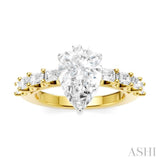 7/8 Ctw Pear Shape Emerald and Round Cut Diamond Semi-Mount Engagement Ring in 14K Yellow and White Gold
