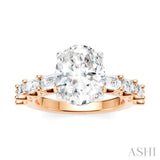 1 1/3 Ctw Oval Shape Emerald and Round Cut Diamond Semi-Mount Engagement Ring in 14K Rose and White Gold
