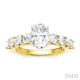 7/8 Ctw Oval Shape Round Cut Diamond Semi-Mount Engagement Ring in 14K Yellow and White Gold