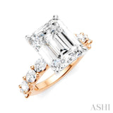 1 1/3 Ctw Emerald Shape Oval and Round Cut Diamond Semi-Mount Engagement Ring in 14K Rose and White Gold