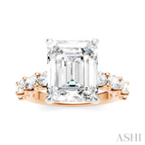 1 1/3 Ctw Emerald Shape Oval and Round Cut Diamond Semi-Mount Engagement Ring in 14K Rose and White Gold