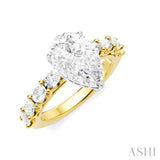 7/8 Ctw Pear Shape Oval and Round Cut Diamond Semi-Mount Engagement Ring in 14K Yellow and White Gold