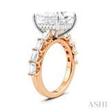 1 3/8 Ctw Princess Shape Emerald and Round Cut Diamond Semi-Mount Engagement Ring in 14K Rose and White Gold