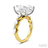 1 Ctw Emerald Shape Marquise and Round Cut Diamond Semi-Mount Engagement Ring in 14K Yellow and White Gold