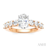 7/8 Ctw Oval Shape Round Cut Diamond Semi-Mount Engagement Ring in 14K Rose and White Gold