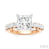 7/8 Ctw Princess Shape Princess and Round Cut Diamond Semi-Mount Engagement Ring in 14K Rose and White Gold