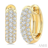 1 Ctw Three-Row Pave Set Round Cut Diamond Fashion Huggies in 14K Yellow Gold
