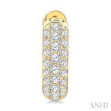 1 Ctw Three-Row Pave Set Round Cut Diamond Fashion Huggies in 14K Yellow Gold