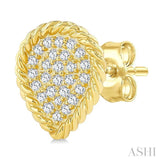 1/5 Ctw Pear Shape Rope Border Round Cut Diamond Fashion Stud Earring in 10K Yellow Gold
