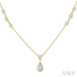 1/2 Ctw Bezel Set Pear and Round Cut Diamond Drop Necklace in 14K Yellow Gold