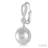 8 MM Cultured Pearls and 1/3 Ctw Round Cut Diamond Earrings in 14K White Gold