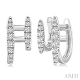 1/2 Ctw Petite Double Hoop Round Cut Diamond Fashion Huggies in 14K White Gold