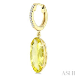 14X6 MM Evoque Gemstones Oval Shape Lemon Quartz and 1/10 Ctw Round Cut Diamond Semi-Precious Earrings in 14K Yellow Gold