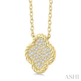 1/5 Ctw Round Cut Diamond Rope Border Clover Motif Fashion Pendant With Chain in 10K Yellow Gold