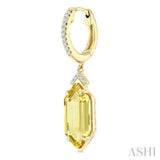 14X6 MM Evoque Gemstones Hexagon Shape Lemon Quartz and 1/6 Ctw Round Cut Diamond Semi-Precious Earrings in 14K Yellow Gold