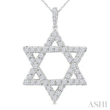 2 Ctw Star of David Round Cut Diamond Fashion Pendant With Chain in 14K White Gold