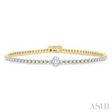 1 1/6 Ctw Oval and Round Cut Diamond Tennis Bracelet in 14K Yellow Gold