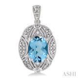 8x6 MM Oval Cut Blue Topaz and 1/50 Ctw Single Cut Diamond Earrings in Sterling Silver