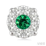 3.3 MM Round Cut Emerald and 1/2 Ctw Lovebright Diamond Precious Earrings in 14K White Gold