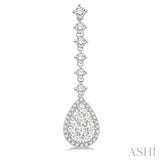 1 ctw Pear Shape Dangler Round Cut Diamond Lovebright Earrings in 14K White Gold