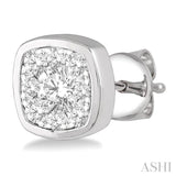 1/3 Ctw Cushion Shape Round Cut Diamond Lovebright Bezel Stud Earrings in 14K White Gold