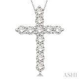 3/4 ctw Round Cut Diamond Cross Pendant in 14K White Gold with Chain