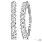 2.00 ctw Zigzag Baguette and Round Cut Diamond Hoop Earring in 14K White Gold