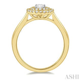 1/2 ctw Twin Halo Round Cut Diamond Engagement Ring With 1/4 ct Oval Cut Center Stone in 14K Yellow and White Gold