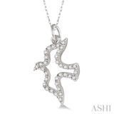 1/6 Ctw Single Cut Diamond Dove Petite Pendant in 14K White Gold with Chain