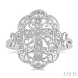 1/20 ctw Round Cut Diamond Cross In Oval Ring in Sterling Silver