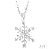 1/50 ctw Snowflake Motif Round Cut Diamond Pendant With Link Chain in 10K White Gold
