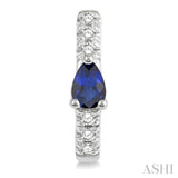 4X3 MM Pear Cut Sapphire and 1/10 Ctw Round Cut Diamond Petite Huggie Earrings in 10K White Gold