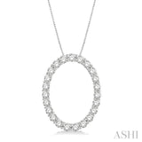 1 Ctw Oval Shape Window Round Cut Diamond Pendant With Chain in 14K White Gold
