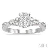 1/2 Ctw Oval Shape Center Criss-Cross Carved Shank Lovebright Round Cut Diamond Engagement Ring in 14K White Gold